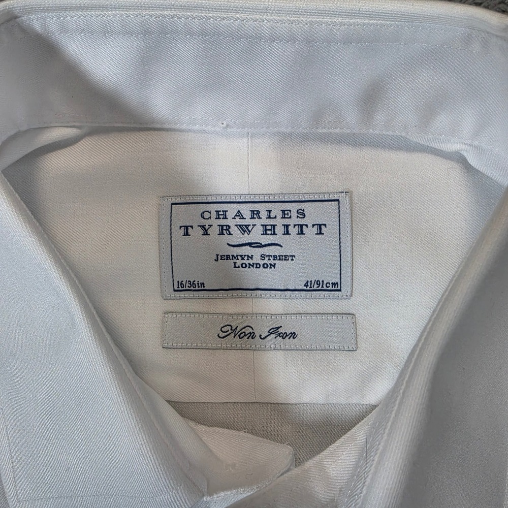 Charles Tyrwhitt Dress Shirt Men 16/36 White Slim Fit Non Iron French Cuff Twill - Picture 3 of 8
